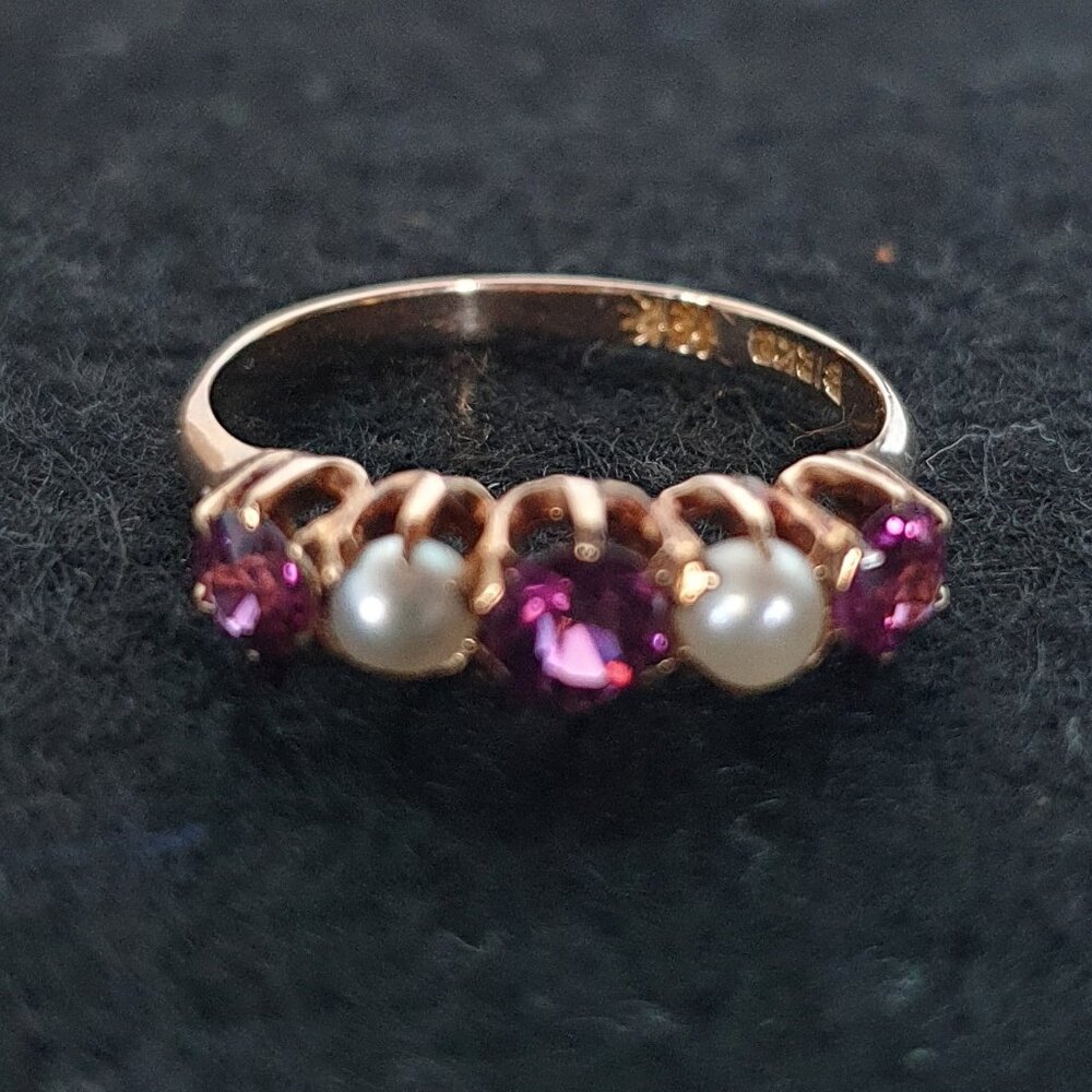 Elegant Vintage BIRKS 18K Gold Amethyst & Pearl Ring